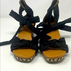 UGG Black Espadrille Ankle Tie Wedged Heel Sandal Size 8.5